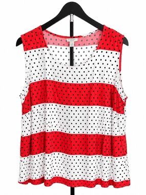 Talbots Woman 2X Red White Polka Dot Sleeveless Top 100% Rayon Plus Size